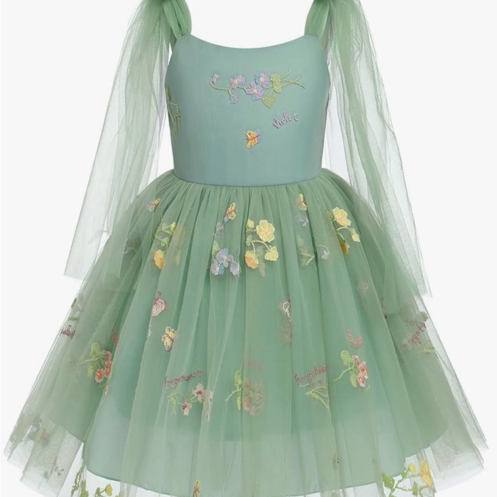 Charming Green Fairy Floral Kids Dress 12-18 months